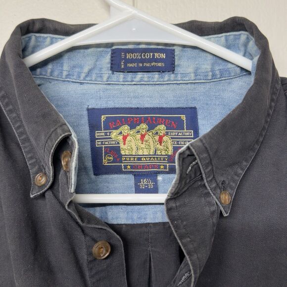 Vtg Ralph Lauren Shirt Button Down Chaps Boyscout Label Men 16.5/32 Sleeve Cut - Picture 3 of 11